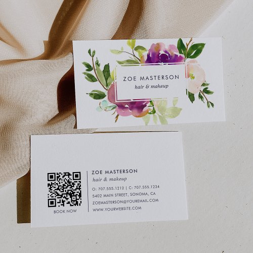 Vibrant Bloom  Modern Floral QR Code Business Card
