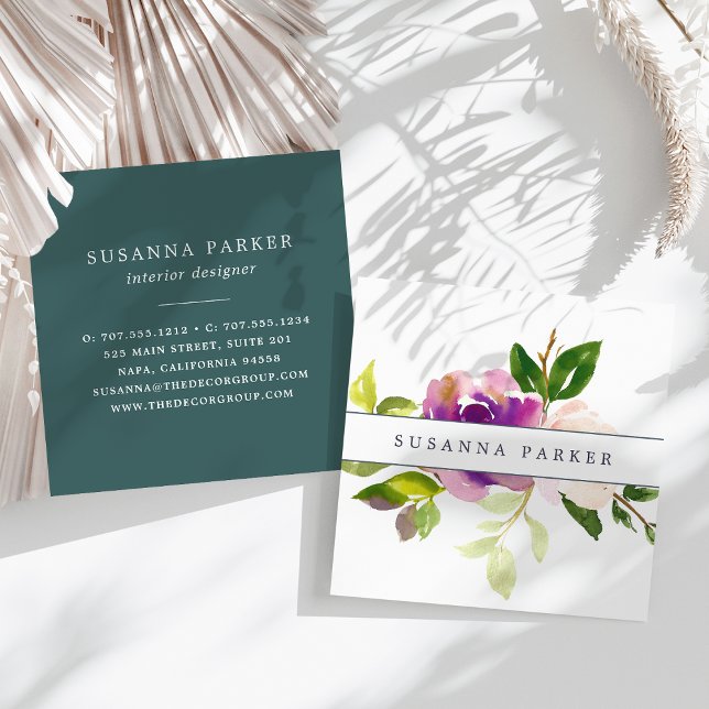 Vibrant Bloom | Modern Watercolor Floral Square Business Card (Creator Uploaded)