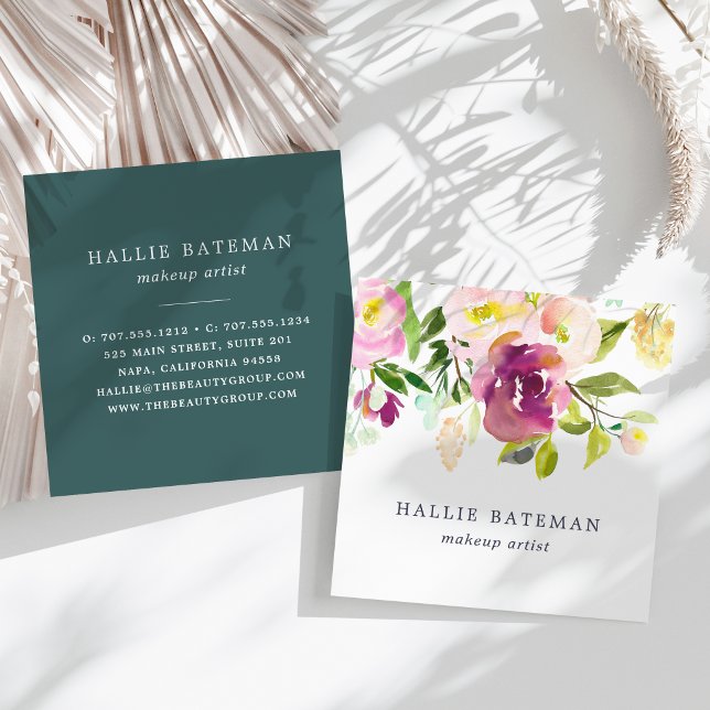 Vibrant Bloom | Modern Watercolor Floral Square Business Card