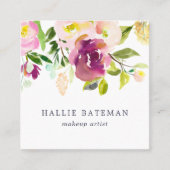 Vibrant Bloom | Modern Watercolor Floral Square Business Card (Front)