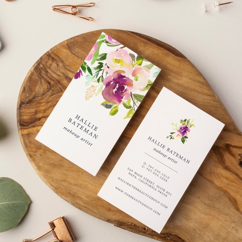 Vibrant Bloom  Modern Watercolor Floral Vertical Business Card
