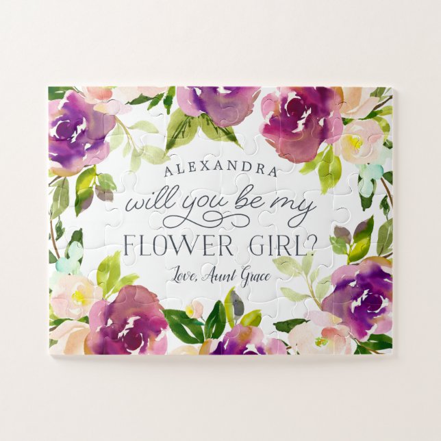 Vibrant Bloom | Personalized Be My Flower Girl Jigsaw Puzzle (Horizontal)