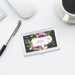 Vibrant Bloom | Personalized Watercolor Floral Business Card Holder<br><div class="desc">Elegant floral business card holder features a bouquet of watercolor painted peony and rose flowers in vibrant shades of violet purple,  blush pink and green on a rich brushed charcoal background. Your name and/or business name is displayed in the center in modern lettering on a white rectangular element.</div>