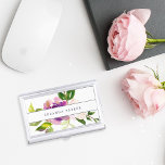 Vibrant Bloom | Personalized Watercolor Floral Business Card Holder<br><div class="desc">Elegant floral business card holder features a bouquet of watercolor painted peony and rose flowers in vibrant shades of violet purple,  blush pink and green. Your name and/or business name is displayed in the center in modern lettering on a white band.</div>
