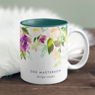Vibrant Bloom Personalized Watercolor Floral Two-Tone Coffee Mug