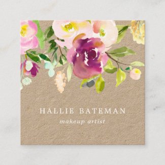 Vibrant Bloom | Rustic Watercolor Floral Kraft Square Business Card