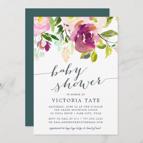 Vibrant Bloom  Watercolor Baby Shower Invitation