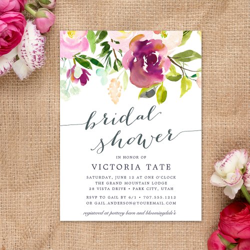 Vibrant Bloom Watercolor Bridal Shower Invitation