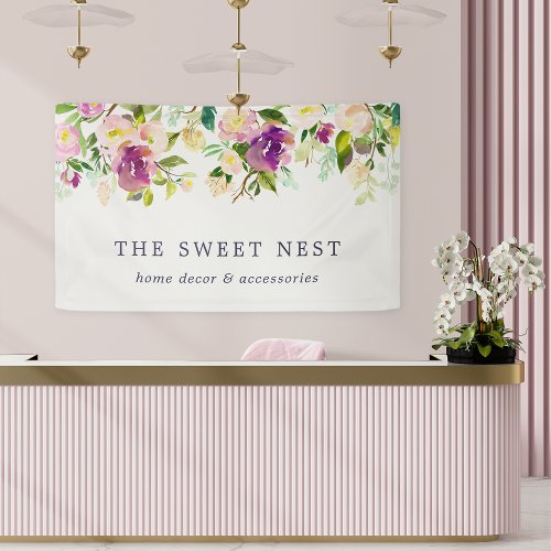Vibrant Bloom  Watercolor Floral Business Name Banner