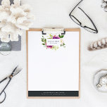 Vibrant Bloom | Watercolor Floral Logo Letterhead<br><div class="desc">Elegant watercolor floral letterhead design displays your name and/or business name framed by lush flowers in violet purple and jasper green. Add your business contact information along the bottom in white on contrasting rich black.</div>