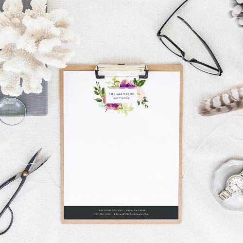 Vibrant Bloom  Watercolor Floral Logo Letterhead