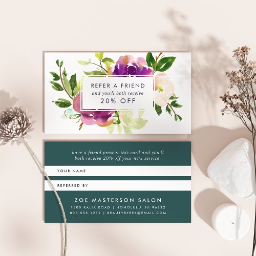 Vibrant Bloom  Watercolor Floral Referral Card