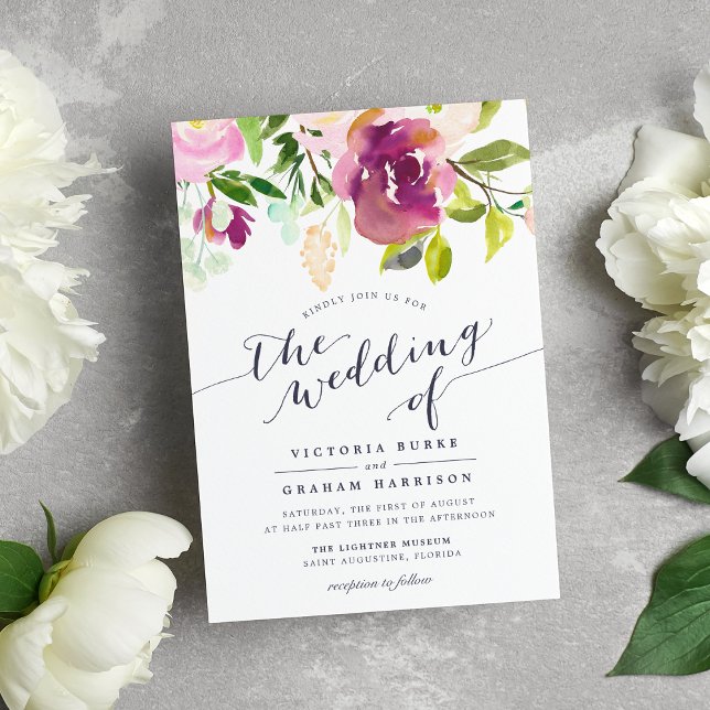 Vibrant Bloom Watercolor Floral Wedding Invitation (Creator Uploaded)