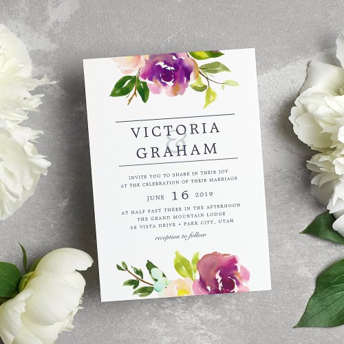 Vibrant Bloom  Watercolor Wedding Invitation