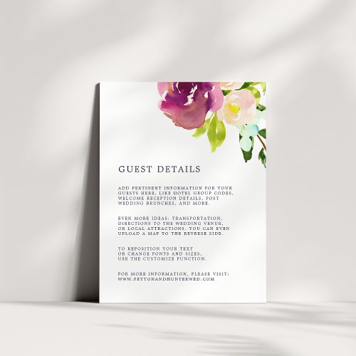 Vibrant Bloom Wedding Guest Details Card