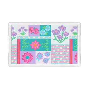 Vibrant Blooming Flowers Design Acrylic Tray