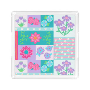 Vibrant Blooming Flowers Design Acrylic Tray