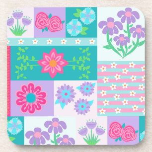 Vibrant Blooming Flowers Design Beverage Coaster
