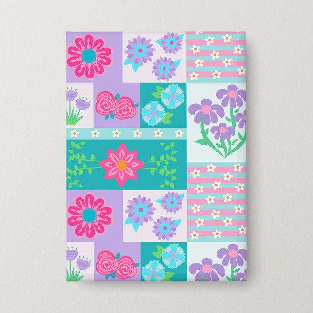 Vibrant Blooming Flowers Design Button (Front)