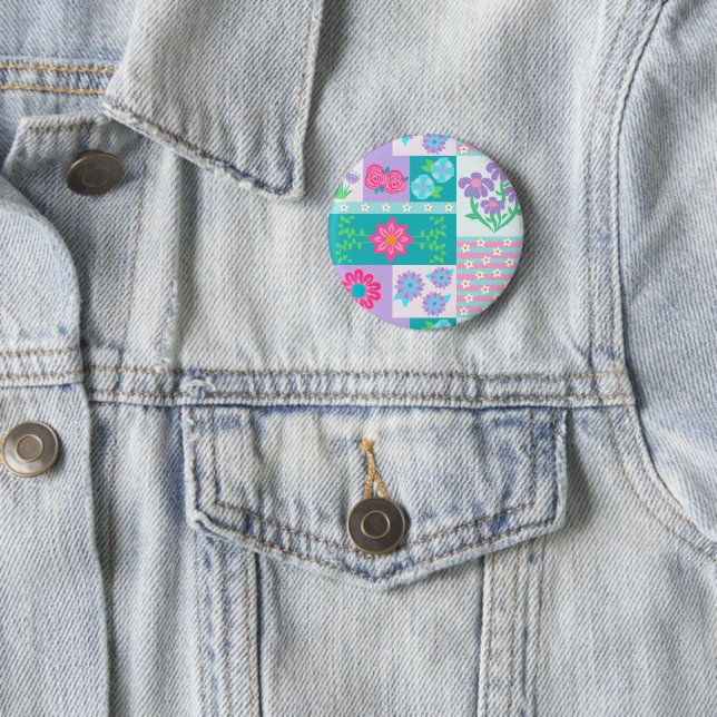 Vibrant Blooming Flowers Design Button (In Situ)