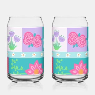 Vibrant Blooming Flowers Design Can Glass