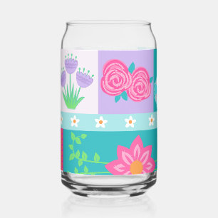 Vibrant Blooming Flowers Design Can Glass