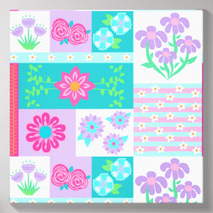 Vibrant Blooming Flowers Design Canvas Photo Tile