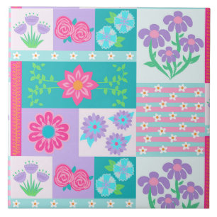 Vibrant Blooming Flowers Design Ceramic Tile
