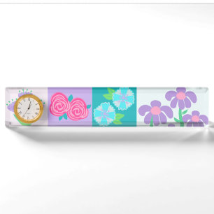 Vibrant Blooming Flowers Design Desk Name Plate