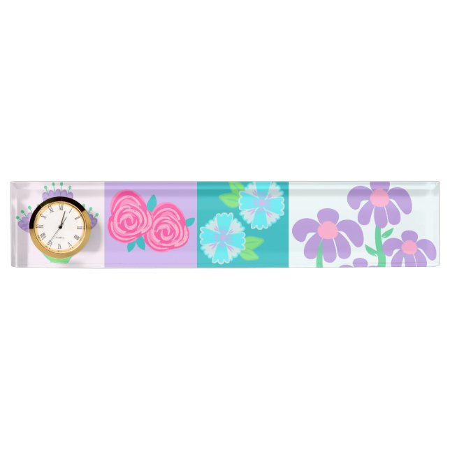 Vibrant Blooming Flowers Design Desk Name Plate (Front)