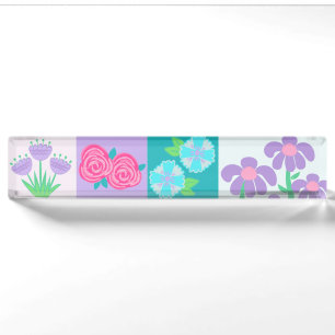 Vibrant Blooming Flowers Design Desk Name Plate
