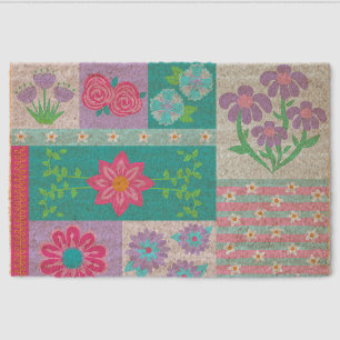 Vibrant Blooming Flowers Design Fiber Doormat