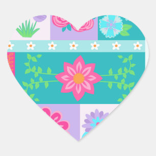 Vibrant Blooming Flowers Design Heart Sticker