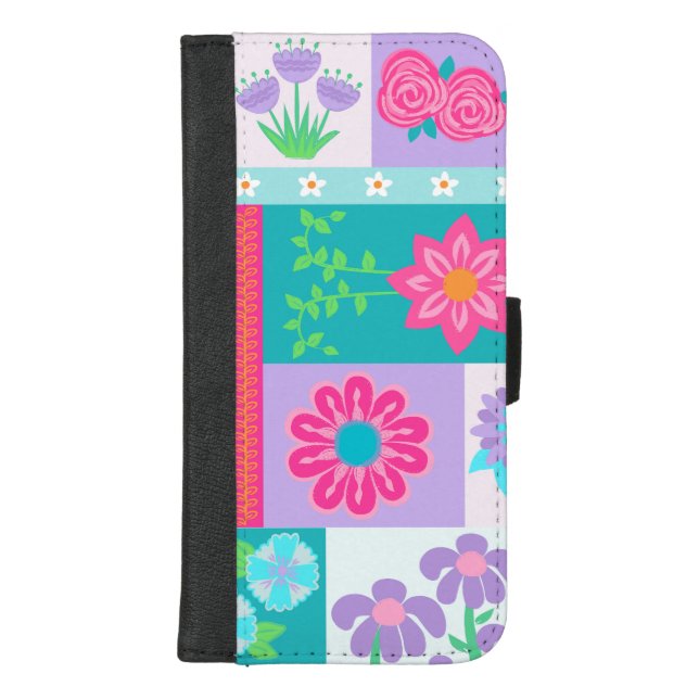 Vibrant Blooming Flowers Design iPhone Wallet Case (Front)