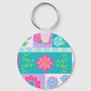 Vibrant Blooming Flowers Design Keychain