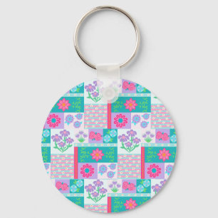 Vibrant Blooming Flowers Design Keychain