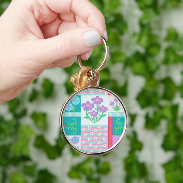 Vibrant Blooming Flowers Design Keychain (Hand)