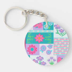 Vibrant Blooming Flowers Design Keychain