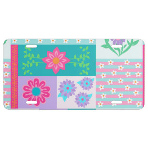 Vibrant Blooming Flowers Design License Plate