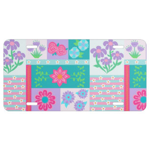 Vibrant Blooming Flowers Design License Plate