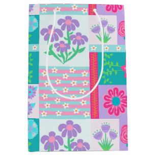 Vibrant Blooming Flowers Design Medium Gift Bag
