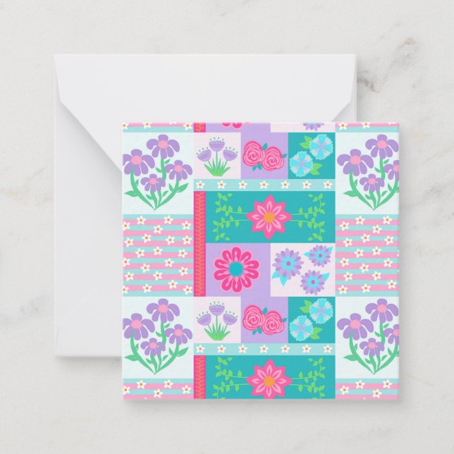 Vibrant Blooming Flowers Design Note Card (Front)