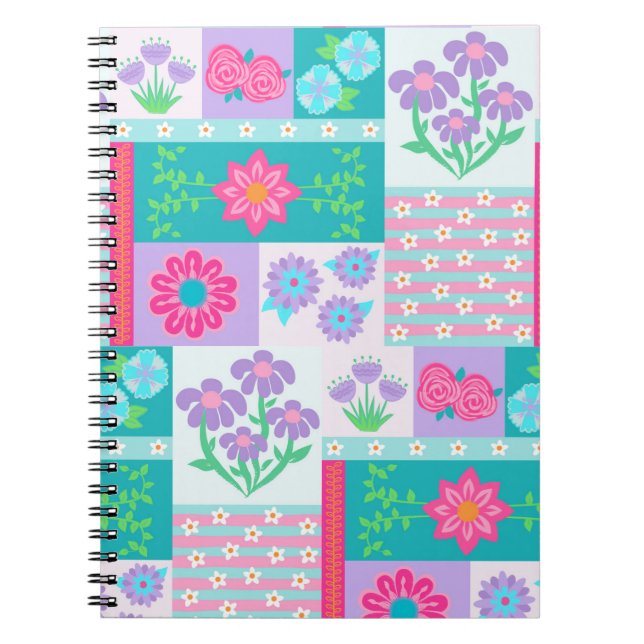 Vibrant Blooming Flowers Design Notebook (Front)