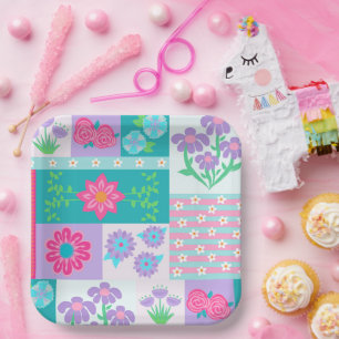 Vibrant Blooming Flowers Design Paper Plates