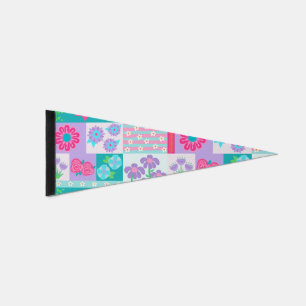 Vibrant Blooming Flowers Design Pennant Flag