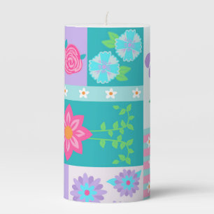 Vibrant Blooming Flowers Design Pillar Candle