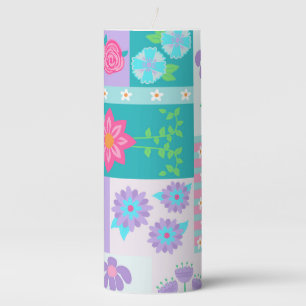 Vibrant Blooming Flowers Design Pillar Candle
