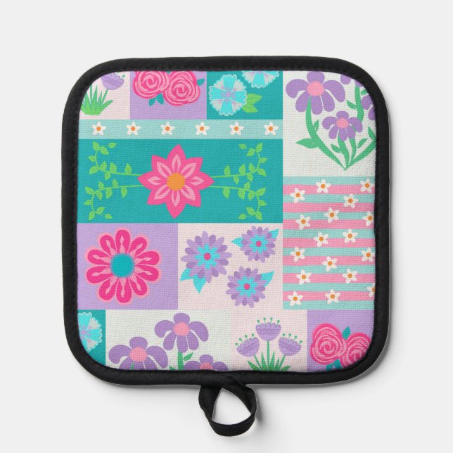Vibrant Blooming Flowers Design Pot Holder (Front)