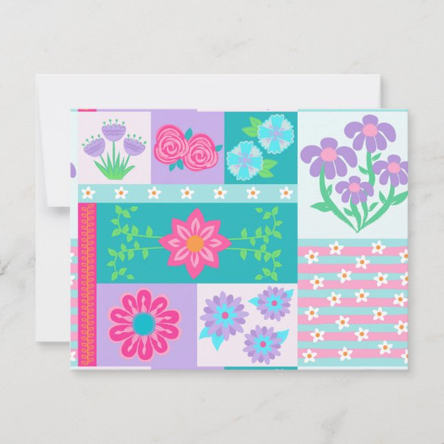 Vibrant Blooming Flowers Design RSVP Card (Front)