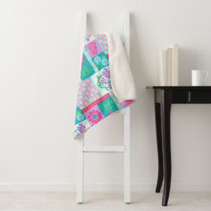 Vibrant Blooming Flowers Design Sherpa Blanket